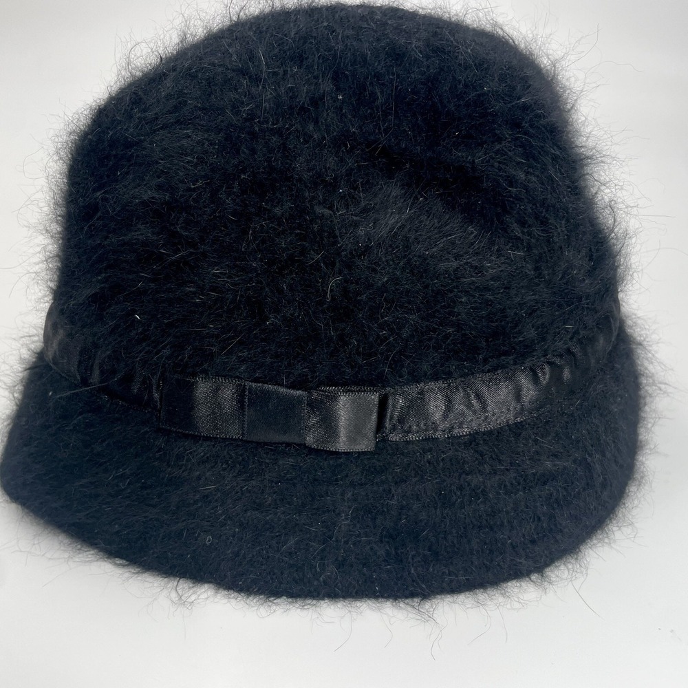 Vintage 20's Gatsby Inspired Hat Black Angora Blend with Black Ribbon Bow